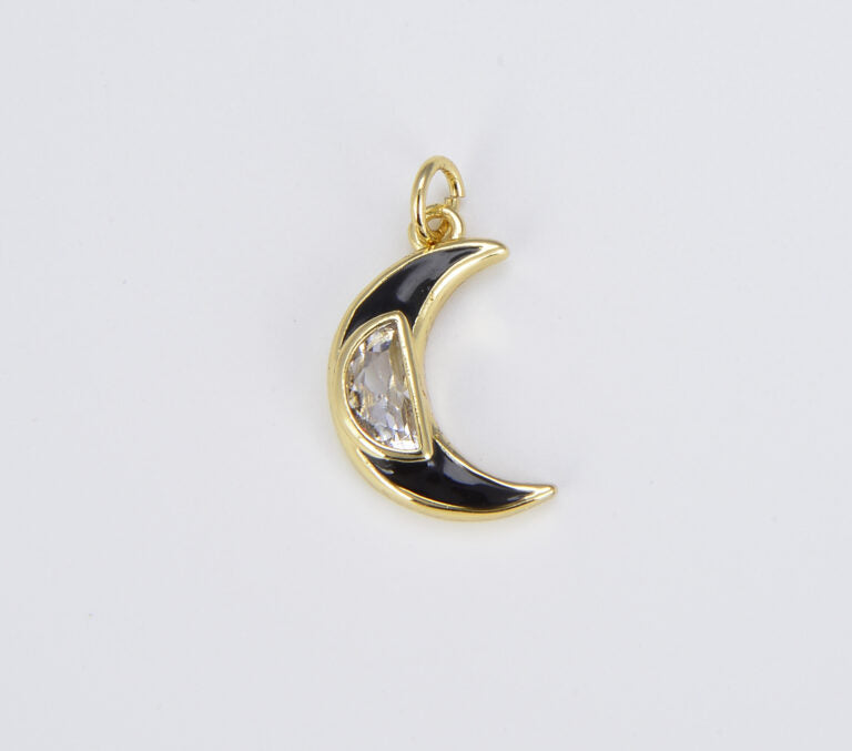 18K Gold Filled Cubic Zirconia Micro Pave Colorful Enamel Crescent Moon Charm, CP1511