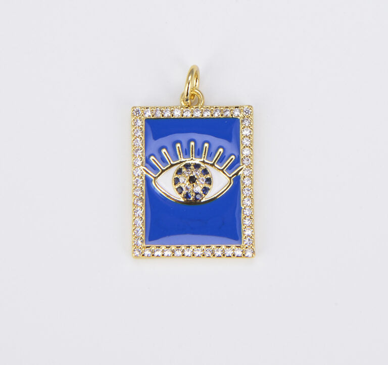 18K Gold Filled Colorful Enamel Evil Eye on Rectangle Pendant, CP1512