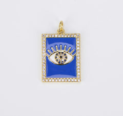 18K Gold Filled Colorful Enamel Evil Eye on Rectangle Pendant, CP1512