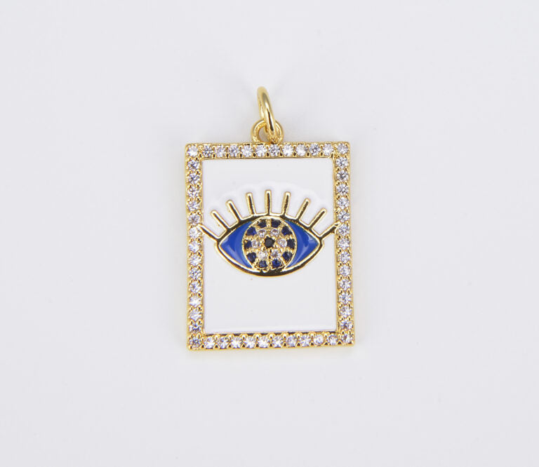 18K Gold Filled Colorful Enamel Evil Eye on Rectangle Pendant, CP1512