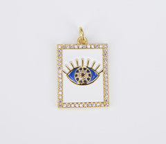 18K Gold Filled Colorful Enamel Evil Eye on Rectangle Pendant, CP1512