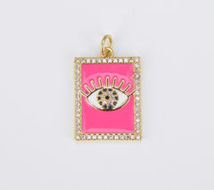 18K Gold Filled Colorful Enamel Evil Eye on Rectangle Pendant, CP1512