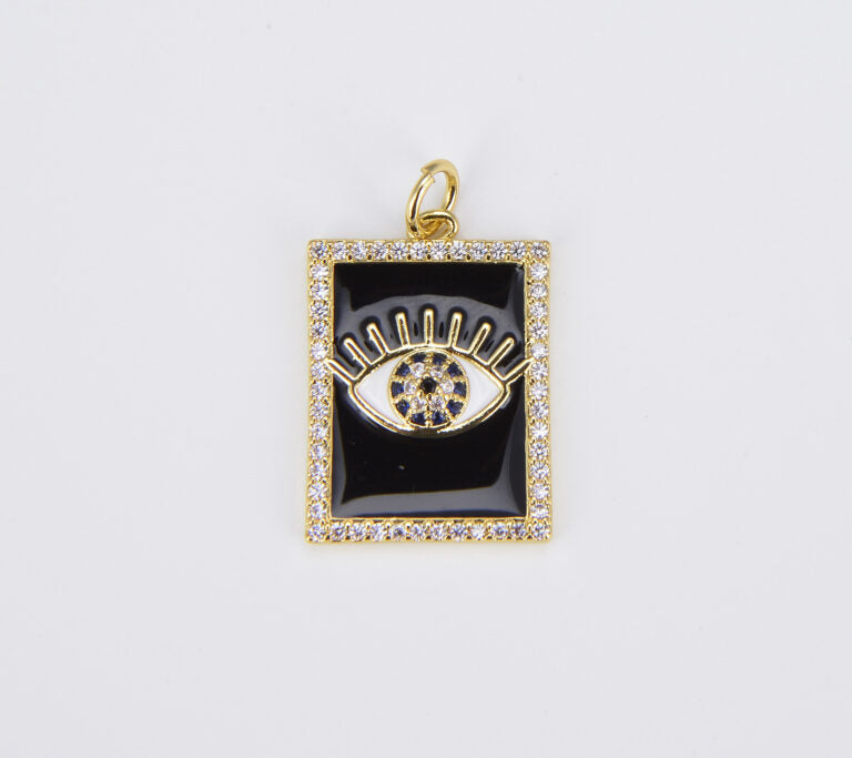 18K Gold Filled Colorful Enamel Evil Eye on Rectangle Pendant, CP1512