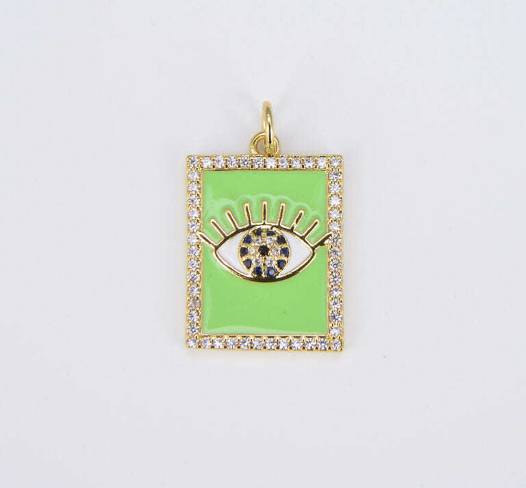 18K Gold Filled Colorful Enamel Evil Eye on Rectangle Pendant, CP1512