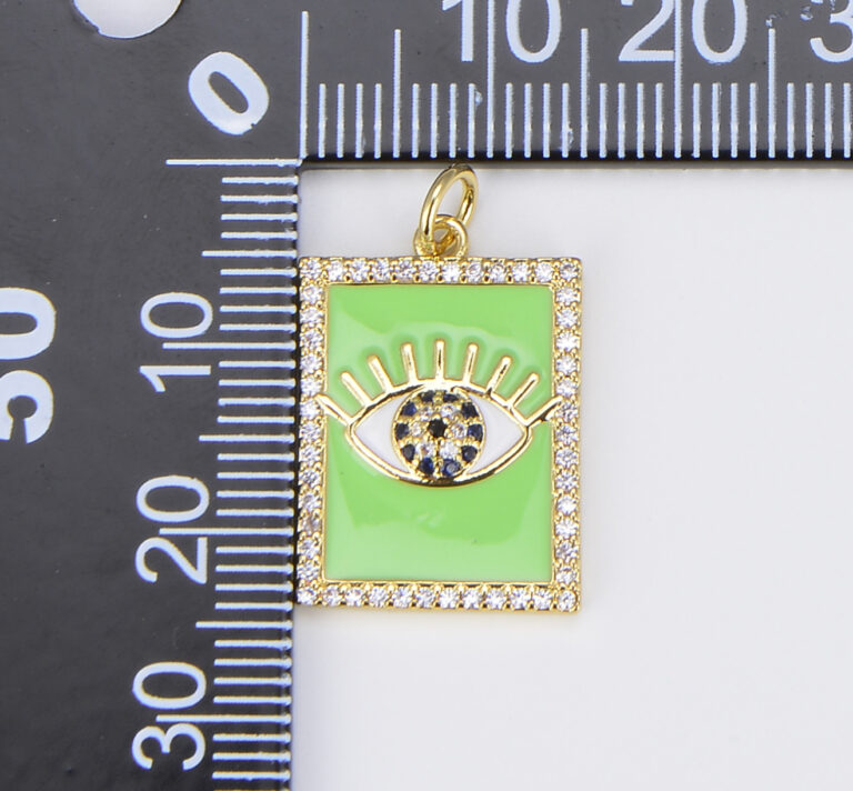 18K Gold Filled Colorful Enamel Evil Eye on Rectangle Pendant, CP1512