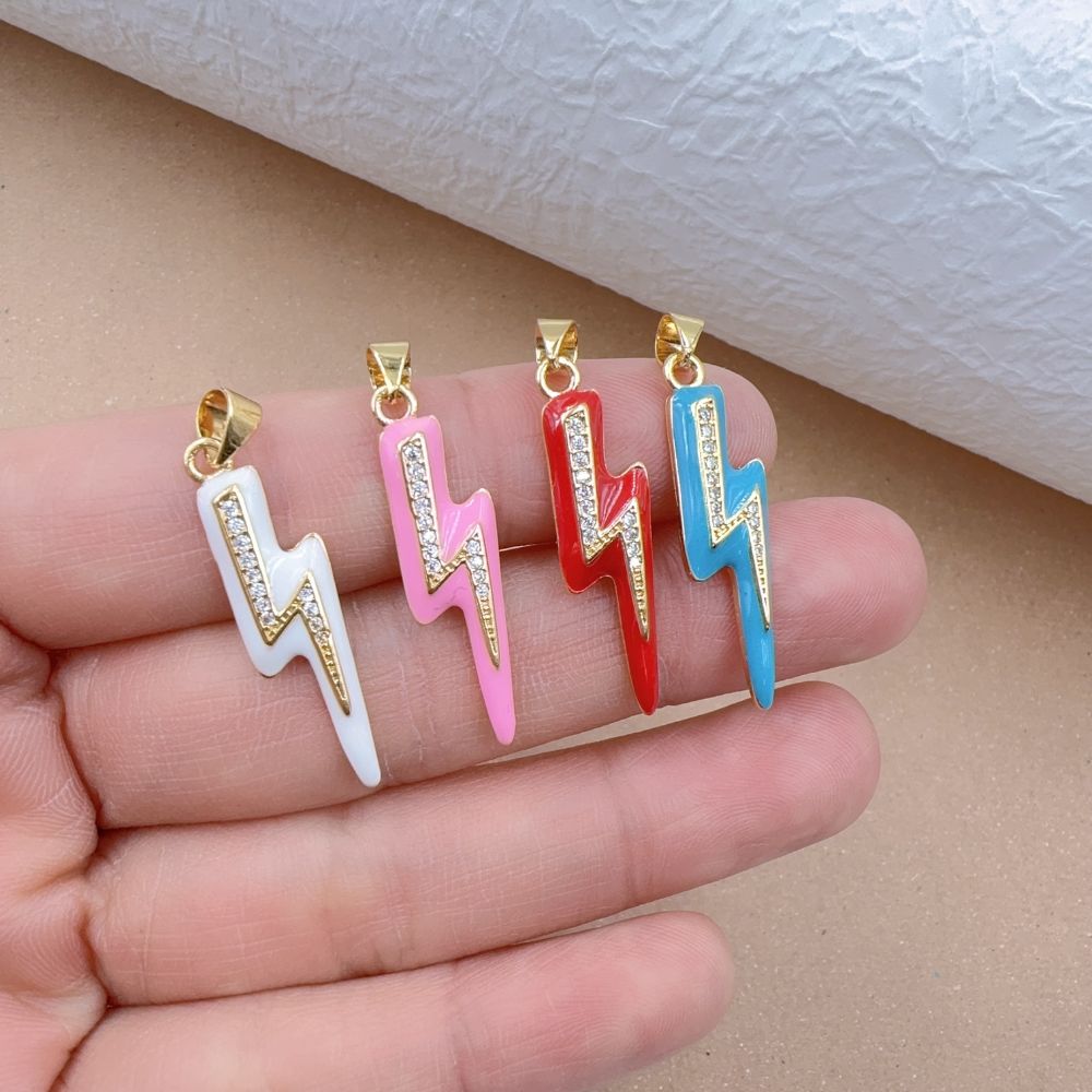 18K Gold Filled Colorful Enamel Lighting Bolt Charm Pendant, CP1524