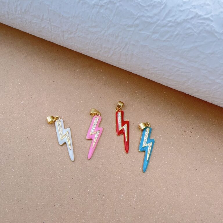 18K Gold Filled Colorful Enamel Lighting Bolt Charm Pendant, CP1524