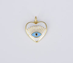 18K Gold Filled Evil Eye Charm, Enamel Eye Heart Pendant, Gold Filled Over Brass Eye Pendant for Necklace Bracelet Earring Supply Component, CP1526