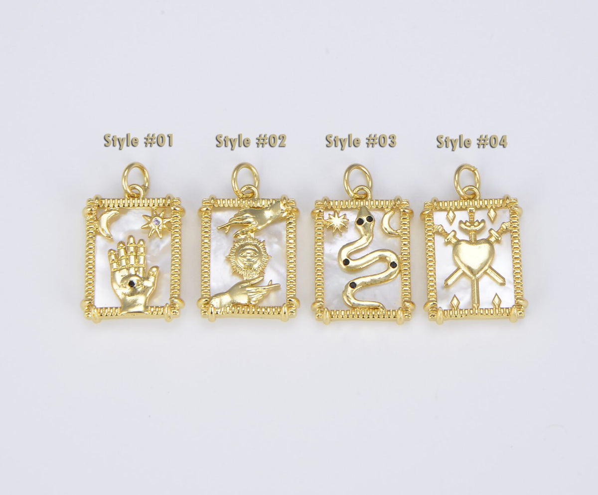 18K Gold Filled Tarot Card Reading Charm, The Sun, Hand, Snake, Heart Sign Pendant Amulet Jewelry for Necklace Component Supply, CP1527