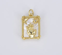 18K Gold Filled Tarot Card Reading Charm, The Sun, Hand, Snake, Heart Sign Pendant Amulet Jewelry for Necklace Component Supply, CP1527