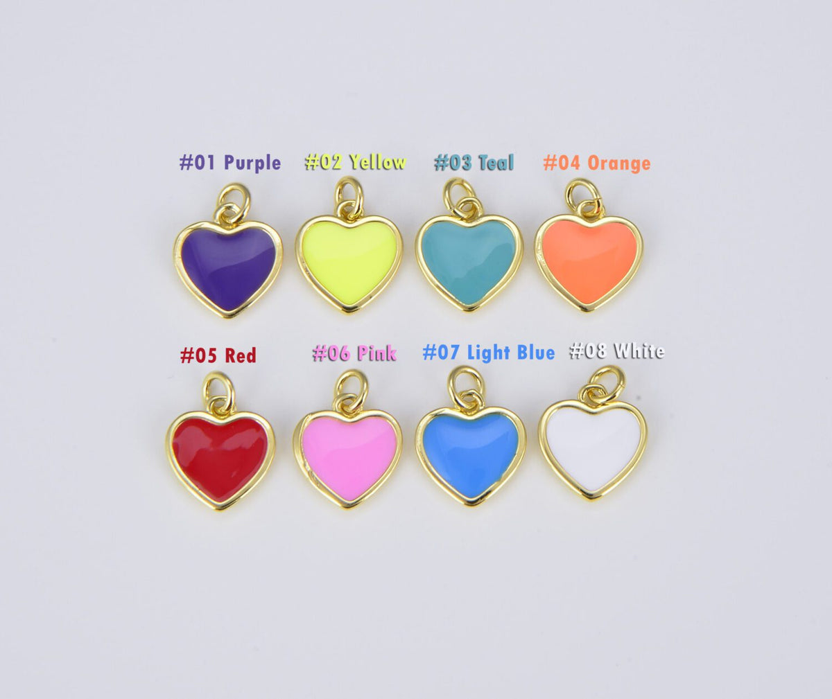 18K Gold Filled Enamel Heart Charm in Purple Yellow Teal Red Pink Light Blue Orange White Enamel Charms, Heart Charm, Gold Filled Over Brass, CP1528