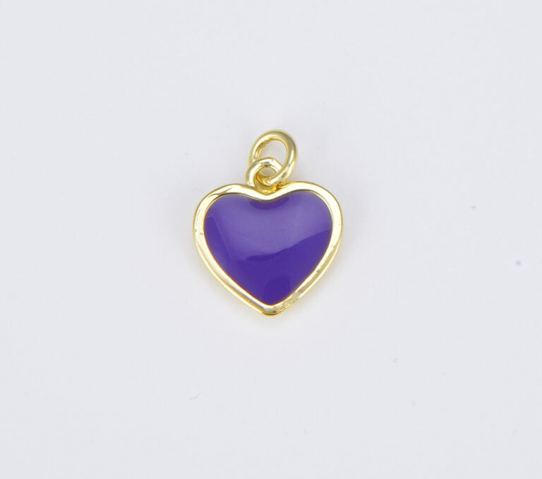 18K Gold Filled Enamel Heart Charm in Purple Yellow Teal Red Pink Light Blue Orange White Enamel Charms, Heart Charm, Gold Filled Over Brass, CP1528