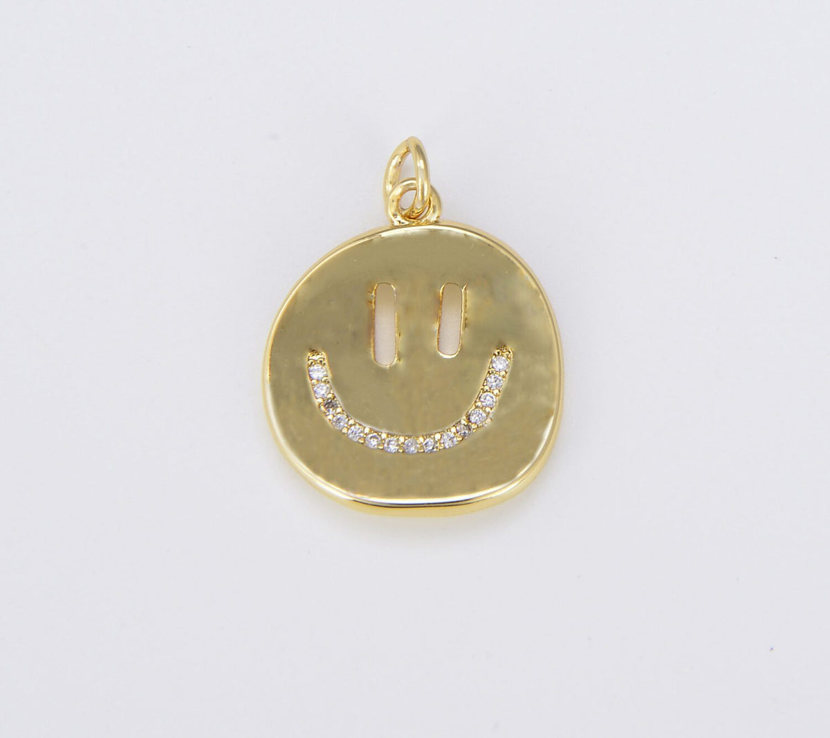 18K Gold Filled Happy Face Charm, Emoji Pendant, CP1530