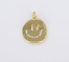 18K Gold Filled Happy Face Charm, Emoji Pendant, CP1530