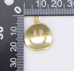 18K Gold Filled Happy Face Charm, Emoji Pendant, CP1530