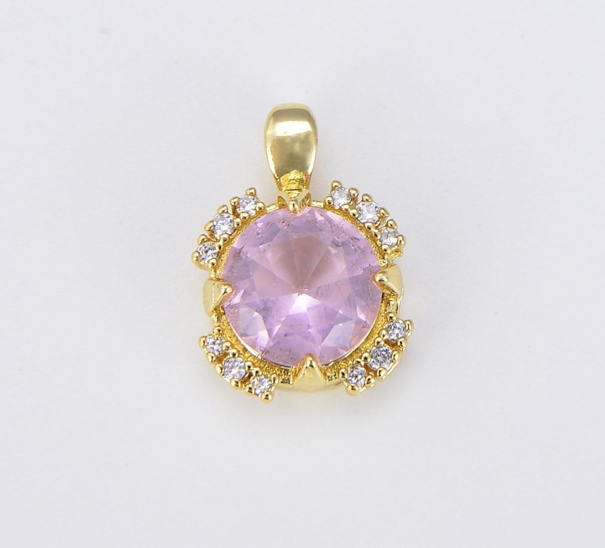 18K Gold Filled Amethyst Cubic Zirconia Round Charm, CP1531