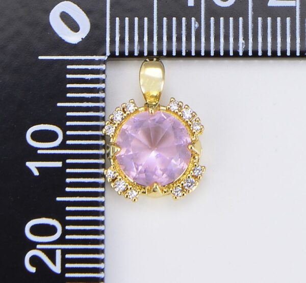 18K Gold Filled Amethyst Cubic Zirconia Round Charm, CP1531