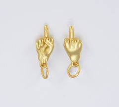 18K Gold Filled Dainty Middle Finger Charm, Hand Gesture Charm FUCK Pendant Charm for Bracelet Necklace Earring Supply Component, CP1535