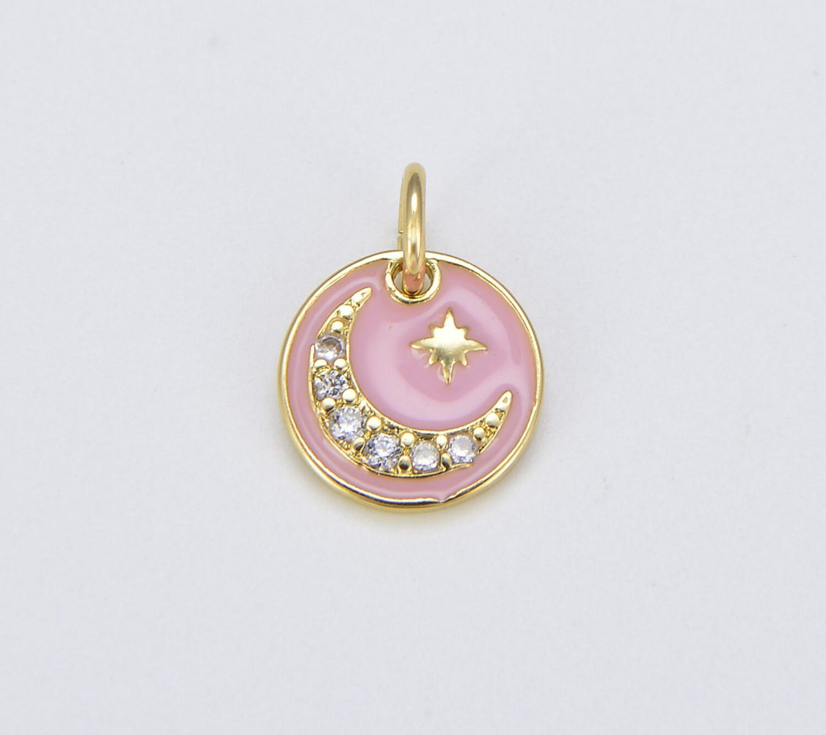 18K Gold Filled Pink Enamel Celestial Dainty Charm, CP1536