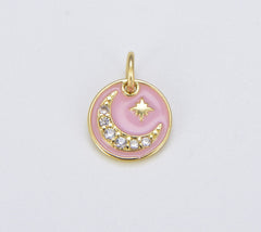 18K Gold Filled Pink Enamel Celestial Dainty Charm, CP1536