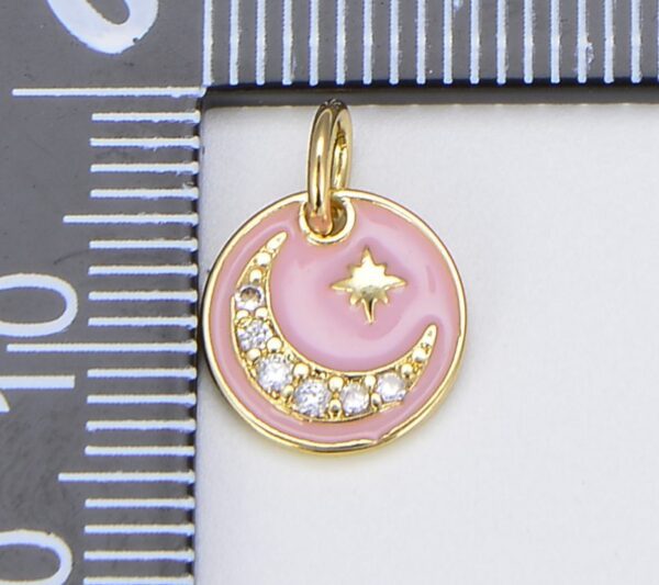 18K Gold Filled Pink Enamel Celestial Dainty Charm, CP1536