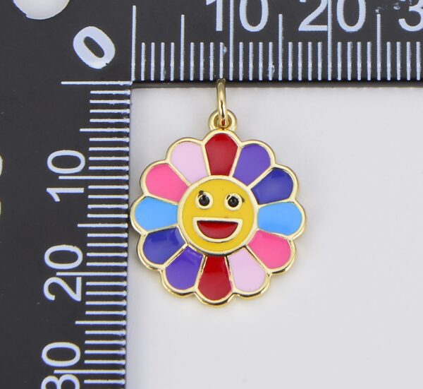 18K Gold Filled Colorful Enamel Flower Smiley Face Charm, CP1539