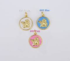 18K Gold Filled Enamel Angel Charm Pendant, Pink White Light Blue Little Angel Charm, Coin Disc Charm for bracelet necklace earrings, Holiday Gift CP1546