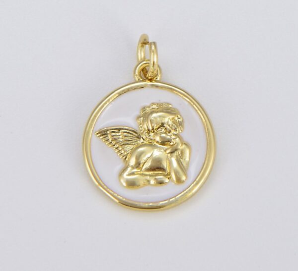 18K Gold Filled Enamel Angel Charm Pendant, Pink White Light Blue Little Angel Charm, Coin Disc Charm for bracelet necklace earrings, Holiday Gift CP1546