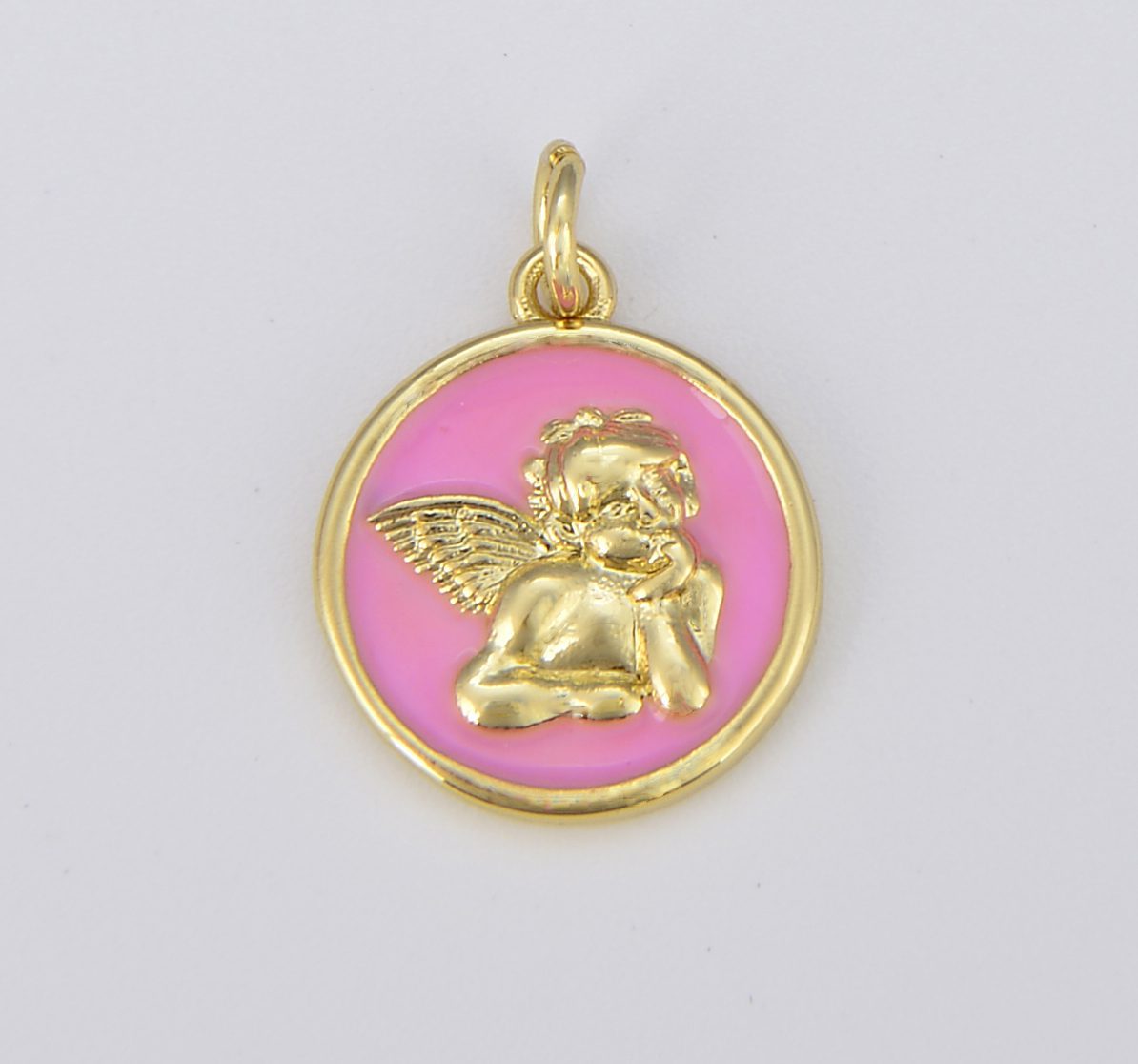 18K Gold Filled Enamel Angel Charm Pendant, Pink White Light Blue Little Angel Charm, Coin Disc Charm for bracelet necklace earrings, Holiday Gift CP1546