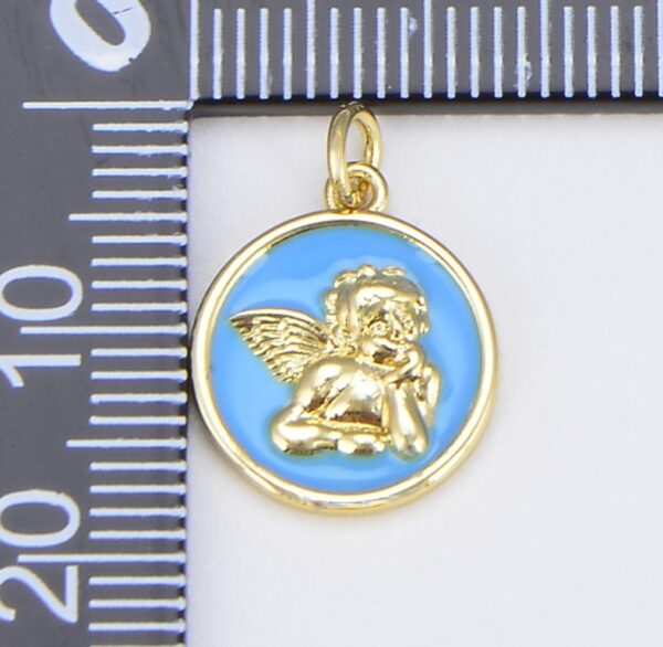 18K Gold Filled Enamel Angel Charm Pendant, Pink White Light Blue Little Angel Charm, Coin Disc Charm for bracelet necklace earrings, Holiday Gift CP1546