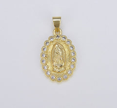 18K Gold Filled Blessed Virgin Mary Charm, Lady Of Guadalupe Pendant, Oval Mother Mary Pendant for Necklace Bracelet Rosary Earring Making, CP1548