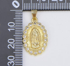 18K Gold Filled Blessed Virgin Mary Charm, Lady Of Guadalupe Pendant, Oval Mother Mary Pendant for Necklace Bracelet Rosary Earring Making, CP1548