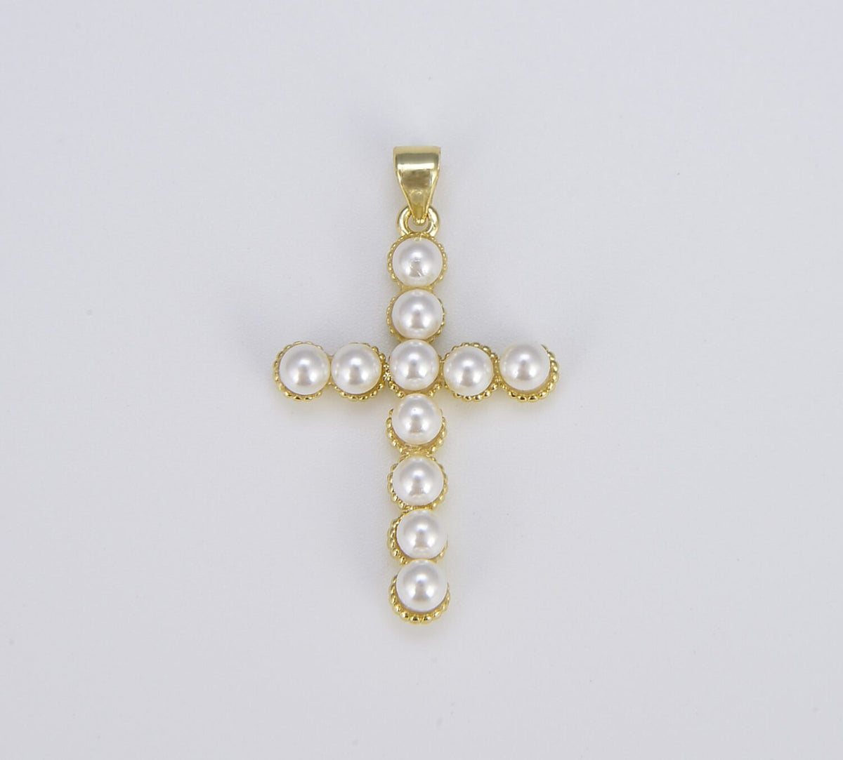 18K Gold Filled Dainty Pearl Cross Charm, Cubic Zirconia Micro Pave Cross Pearl Pendant, Catholic Jewelry for Necklace Bracelet Jewelry Making Supply, CP1549