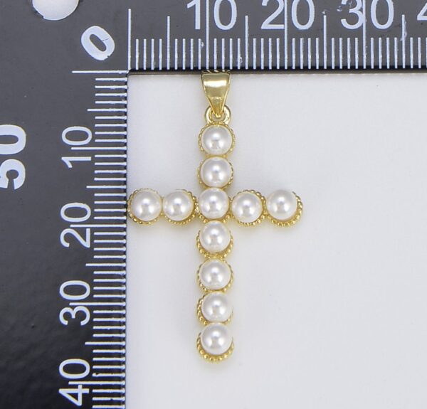 18K Gold Filled Dainty Pearl Cross Charm, Cubic Zirconia Micro Pave Cross Pearl Pendant, Catholic Jewelry for Necklace Bracelet Jewelry Making Supply, CP1549