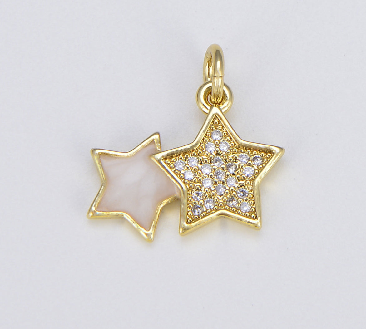 Dainty Star Charm, 18K Gold Star Pendant, Mother Of Pearl Shell Star for Necklace Bracelet Earrings Jewelry Making Supply, 17x15mm, CP1551