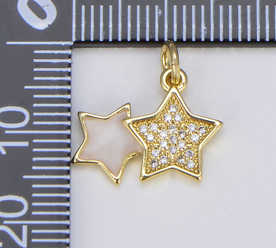 Dainty Star Charm, 18K Gold Star Pendant, Mother Of Pearl Shell Star for Necklace Bracelet Earrings Jewelry Making Supply, 17x15mm, CP1551