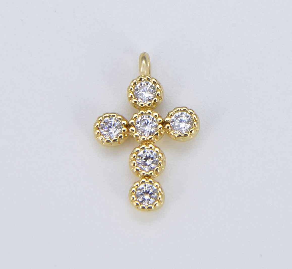 18K Gold Cross Charm, Minimalist Simple Cross Micro Pave Cubic Zirconia Necklace Pendant Bracelet Earrings for Religious Jewelry, CP1553