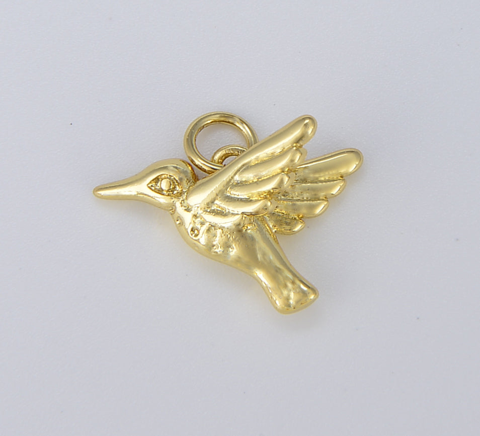 18K Gold Hummingbird Charm, 3D Bird Charm for Jewelry Making and Crafting Fashion Earring Pendant Bracelet Necklace Charms, 18x14mm, CP1554