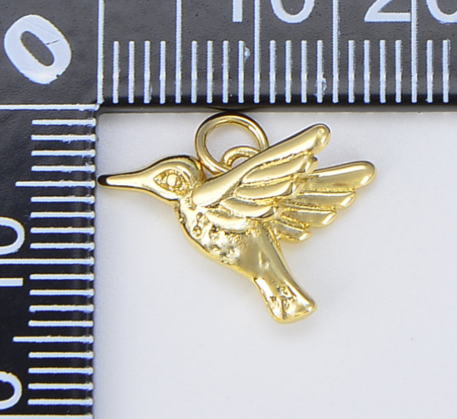 18K Gold Hummingbird Charm, 3D Bird Charm for Jewelry Making and Crafting Fashion Earring Pendant Bracelet Necklace Charms, 18x14mm, CP1554