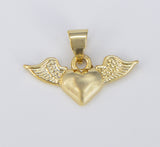 Gold Winged Heart Charms Tiny Angel Wings Charms 18K Gold Charm for Necklace Bracelet Earring Supply, 21x13mm, CP1555