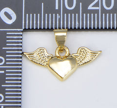 Gold Winged Heart Charms Tiny Angel Wings Charms 18K Gold Charm for Necklace Bracelet Earring Supply, 21x13mm, CP1555