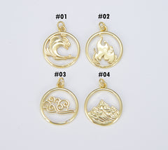 Dainty 18K Gold Charm Element Charm Water Fire Earth Wind Charm for Bracelet Necklace Earring Supply Add on Charm, 25x19mm, CP1556