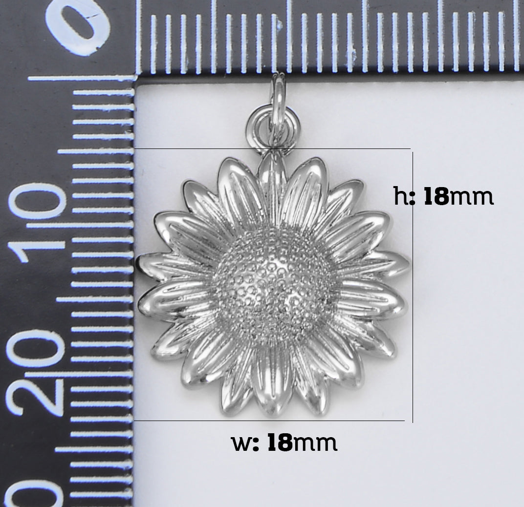 Dainty Sunflower Charm Gold Flower Charm for Bracelet Earring Necklace, 18K Gold Sun flower Charm for Summer Garden Inspired, 23x18mm CP1557