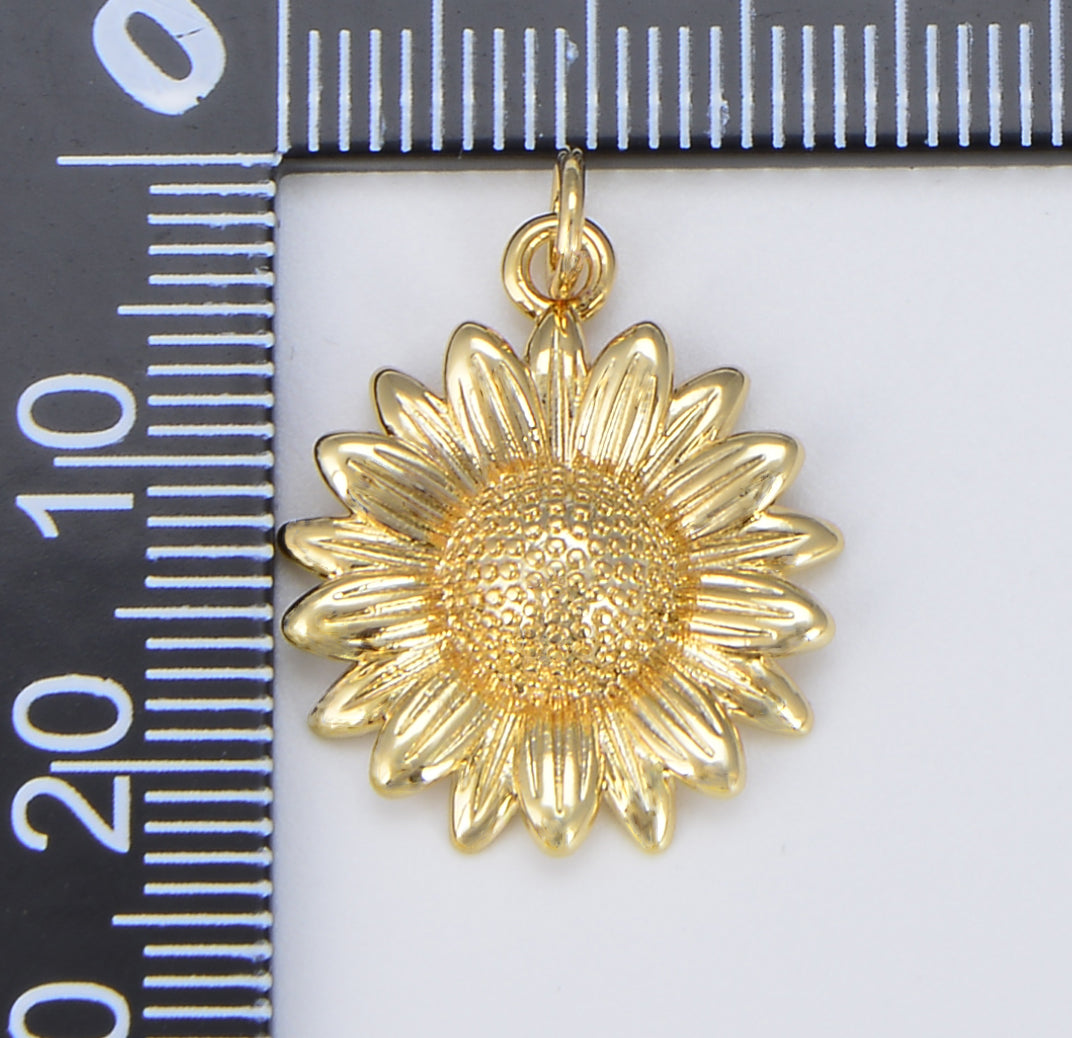 Dainty Sunflower Charm Gold Flower Charm for Bracelet Earring Necklace, 18K Gold Sun flower Charm for Summer Garden Inspired, 23x18mm CP1557