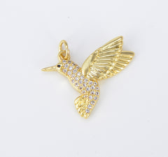 Dainty Humming Bird Charm, Animal Charm, 18K Gold Hummingbird Pendant for Bracelet Necklace Earrings Jewelry Making Supply, 21x19mm, CP1559