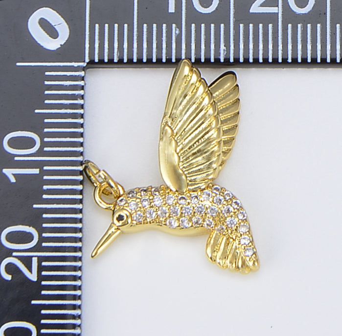 Dainty Humming Bird Charm, Animal Charm, 18K Gold Hummingbird Pendant for Bracelet Necklace Earrings Jewelry Making Supply, 21x19mm, CP1559