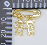 Boy and Girl Safety Pin Brooch Charm, 18K Gold Safety Pin Charm, Baby gift, Kids Charm for Necklace Bracelet Jewelry Making, CP1561