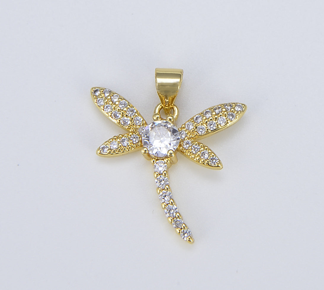 Dainty Gold Dragonfly Charm, 18K Gold Dragonfly Insect Pendant for Necklace Bracelet Jewelry Making Supplies, 23x20mm, CP1562