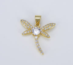 Dainty Gold Dragonfly Charm, 18K Gold Dragonfly Insect Pendant for Necklace Bracelet Jewelry Making Supplies, 23x20mm, CP1562