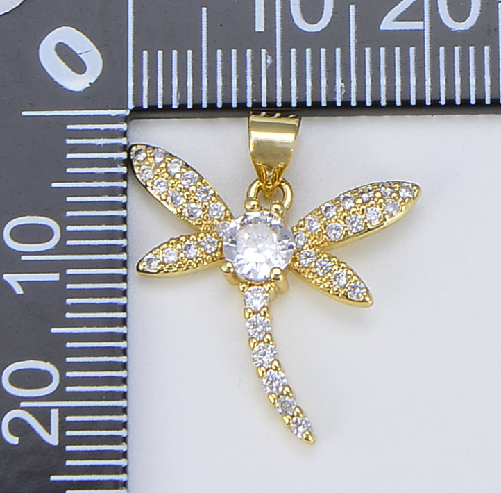 Dainty Gold Dragonfly Charm, 18K Gold Dragonfly Insect Pendant for Necklace Bracelet Jewelry Making Supplies, 23x20mm, CP1562